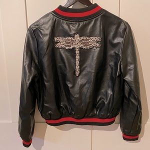 Faux leather dragon fly light weight jacket